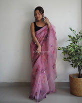 Magenta Cutwork And Gotapatti Work Pure Organza Silk Saree